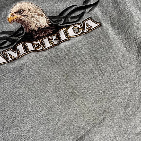 Vintage America Crewneck Eagle Embroidered Biker Gray Sweater XL Cropped Fit - Picture 4 of 4